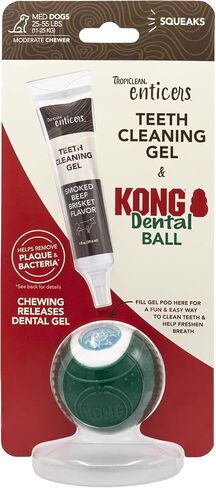 TropiClean Enticers Kong Dental Ball Kit for Large Dogs | Teeth Cleaning Gel | Smoked Beef Brisket Flavor | 1 oz. in Kuwait