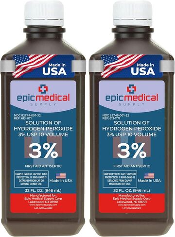 Epic Medical Supply Hydrogen Peroxide 32 oz. First Aid Antiseptic and Multipurpose Cleaner, 3% USP, Topical Wash for Minor Cuts, Scrapes, Insect Bites, and Skin Irritations. (1) in Kuwait