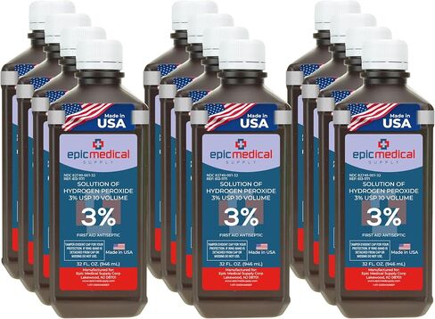 Epic Medical Supply Hydrogen Peroxide 32 oz. First Aid Antiseptic and Multipurpose Cleaner, 3% USP, Topical Wash for Minor Cuts, Scrapes, Insect Bites, and Skin Irritations. (1) in Kuwait