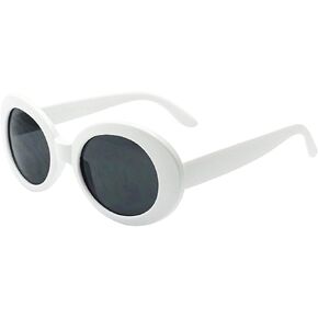 My Shades - White Oval Round Sunglasses Thick Bold Retro Clout Goggles (White, Smoke), Large