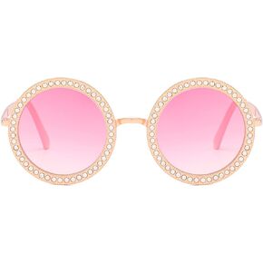 ADE WU Rhinestone Sunglasses Round Oversized Gem Shinning Sunnies for Feastival Party Favor