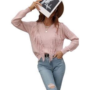 Women Soft Boho Fringe Sweater Tops Trendy Cozy Crew Neck Tassel Knit Pullover Jumpers in Saudi Arabia