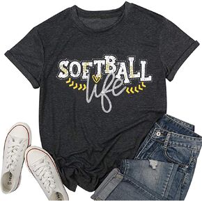 Softball Life Shirt for Women Cute Graphic Softball Mom Life Tshirt Short Sleeve Fashion O Neck Tee Shirts Top