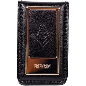 Masonic Folding Money Clip Masonic Insignia Freemason Tie Clip,Made from 100% Real Genuine Soft Leather,Strong Magnetic Capability, M, Leather