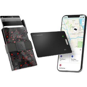 حزمة محفظة KeySmart STATIK Ultimate - محفظة Statik Pop Up Wallet SmartCard رفيعة لتتبع المحفظة - حجب RFID، تصميم بسيط والعثور على تطبيقي - يحمل إجمالي 15 بطاقة - ألياف الكربون الحمراء in Kuwait