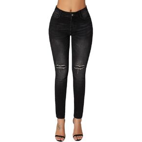 roswear Women's Ripped Skinny Curvy Jeans Distressed Stretch Ankle Denim Pants