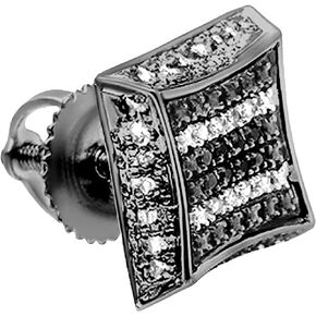 Dazzlingrock Collection Round Black & White Diamond Kite Shape Stud Earrings for Women in Black Plated White Gold & Sterling Silver