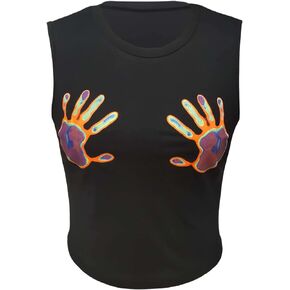 Milumia Women's Casual Hand Print Sleeveless Round Neck Summer Crop Tank Tops