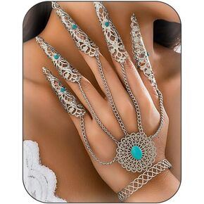 Asphinien Gothic Finger Nail Tip Claw Bracelet Hollow Butterfly Floral Link Chain Slave Bracelet Belly Dance Gypsy Egyptian Harness Bracelet for Women and Girls
