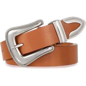 XZQTIVE Women's Leather Belt Plus Size Ladies Western Belt Silver Gold Buckle Black Waist Belt for Jeans Pants Dresses