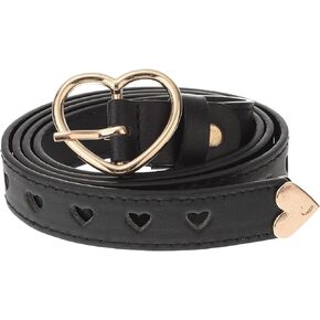 LUOZZY Women Leather Belt Rivet Waist Belt for Dresses Jeans Pants Fashion Waist Belt with Heart-shaped Buckle for Women Girls, Gold