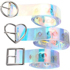 SOIMISS 3pcs Square Pu Iridescent Rave for Pants with Decoration Jeans Neon Shape Belt Transparent Women Waist Heart Stretch Cinch Holographic Girls Ladies Skinny Belts Buckle Dress Clear