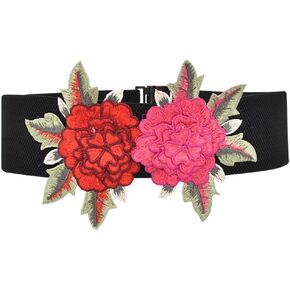 Women's Large Rose Double-Flower Waist Belt Elastic Stretch Wide Elegant Sweet for Corset Wedding Dress Belt