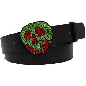Buckle-Down Women's Disney, Snow White Poison Apple Crystal Rhinestone, Black Vegan Leather Belt