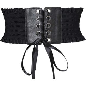 Women's Retro Lace-up Waist Belt Wide Elastic Adjustable Leather Corset Waistband