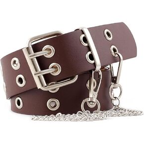 أحزمة جلدية من SUMGOGO ذات جروميت مزدوج للنساء حزام فاسق مع سلسلة جينز للنساء والرجال أحزمة بفتحتين بعرض 1.5 in Kuwait