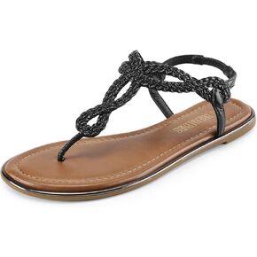 DREAM PAIRS Women's Fashion Sandals, Dressy Summer Bohemian T-Strap Comfortable Summer Flats Sandals