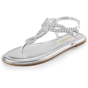 DREAM PAIRS Women's Fashion Sandals, Dressy Summer Bohemian T-Strap Comfortable Summer Flats Sandals