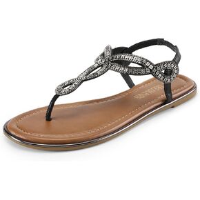 DREAM PAIRS Women's Fashion Sandals, Dressy Summer Bohemian T-Strap Comfortable Summer Flats Sandals