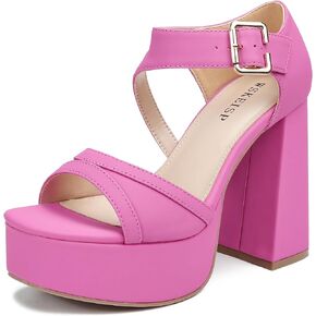 WSKEISP Platform Chunky Heels for Women Trendy Square Toe Heeled Sandals Black White Pink Silver Gold High Heels Ankle Strap Party Wedding Dress Pumps