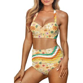 Womens Summer Bikini High Waisted Swimsuits Fashion Design Two Piece Bathing Suits Tummy Control Swimwear