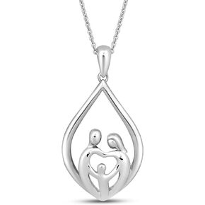 Jewelili Parent and Children Family Necklace Pendant in Sterling Silver 18" Rolo Chain