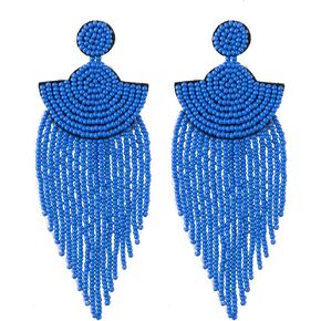 Big Beaded Tassel Earrings – Large Boho Statement Seed Bead Fan Chandelier Drop Earrings, Long Handmade Native Beaded Fringe Earrings for Women Girls