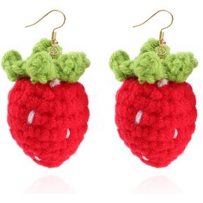Cute Wool Strawberry Drop Earrings,Knitting Wool Fruit Strawberry Dangle Earrings Woolen Yarn Earrings Winter Jewelry for Women Girls