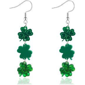 St. Patrick's Day Earrings for Women Irish Lucky Shamrock Acrylic Dangle Earrings Green Clover Drop dangling Earrings for Teen Girls Irish Festival Gift