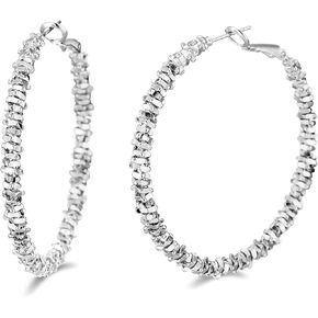14K Gold Plated Glitter Sparkle Hoop Earring - Circle Chunky Hoops Hypoallergenic Earrings for Women, Girls Gifts