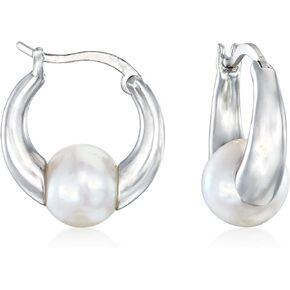 Ross-Simons 7.5-8mm Cultured Akoya Pearl Huggie Hoop Earrings in Sterling Silver