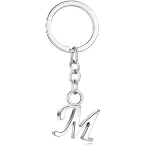 JML Axmerdal Stylish Letter A-Z Simple Alphabet Key Ring Creative Design Keychain Durable Metal Alloy Silver Plated Polished (M)