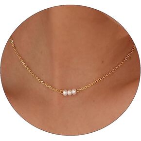 VIROMY Dainty Pearl Choker Necklace for Women 14K Gold Plated Pearl Necklaces Simple Trendy Everyday Jewelry
