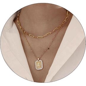 Tasiso Initial Necklaces for Women Layered Gold Letter Necklace 14k Gold Plated Personalized A-Z Diamond Initial Pendant Necklace Monogram Cute Name Choker Necklaces for Teen Girls Shine Jewelry