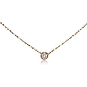 Hoops & Loops 925 Sterling Silver Cubic Zirconia Bezel-Set Solitaire Tiny Choker Necklace for Women Teen Girls, Silver, Yellow Gold, Rose Gold