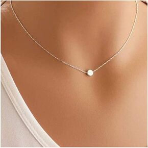 Allereyae Vintage Tiny Dot Pendant Necklace Silver Round Dot Circle Choker Necklace Floating Disc Collar Necklace Boho Minimalist Necklace Jewelry for Women and Girls