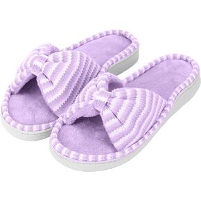 Aopuro Women Summer Slippers Cozy Soft Open Toe Slippers with Cute Bow Tie Memory Foam Anti-slip House Shoes Indoor Outdoor