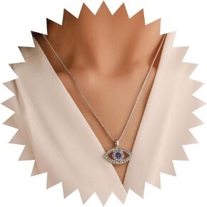 Erimberate Bohemian Sapphire Devil Eye Necklace Silver Crystal Paved Eye Pendant Necklace Cz Evil Eye Choker Necklace Blue Rhinestone Eye Chain Necklace Jewelry for Women and Girls Gifts
