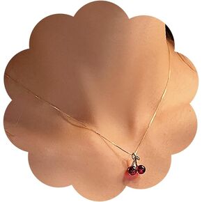 Fanquility Gold Cherry Necklaces Dainty Cute Creative Fruit Pendant Necklace Sweet Shining Red Cherry Chokers Necklace Kawaii Birthday Present for Women Teen Girls