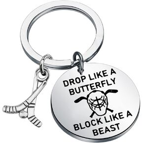 MYOSPARK Ice Hockey Goalie Quotes Keychain Gift Block Like A Beast Inspirational Gift for Ice Hockey Players