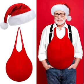 Eurzom 2 Pcs Unisex Xmas Santa Hat Fake Padded Belly Set Christmas Hat for Adults Red Belly Stuffer Santa Claus Costume Accessory