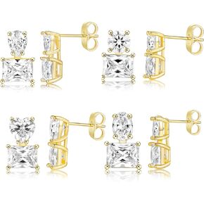 MDFUN 18K White Gold/Yellow Gold Plated Fashionable Cubic Zirconia Stud Earrings for Women and Men, Round/Square/Heart/Teardrop