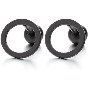 8MM Stainless Steel Black Flat Open Circle Stud Earrings for Men Women, Screw Back, 2 pcs