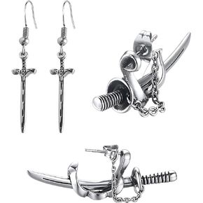 Wixine 2Pcs Sword Earrings Medieval Earrings Sword and Samurai Scimitar Sword Stud Earrings for Men Small Vintage Stainless Steel Earrings
