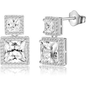 MDFUN 18K White Gold/Yellow Gold Plated Fashionable Cubic Zirconia Stud Earrings for Women and Men, Round/Square/Heart/Teardrop
