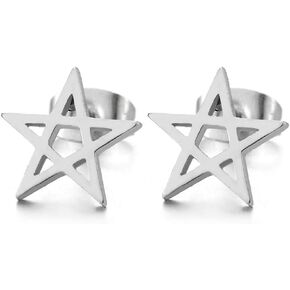 Pair Stainless Steel Plain Flat Star Pentagram Stud Earrings for Man Women, 2pcs