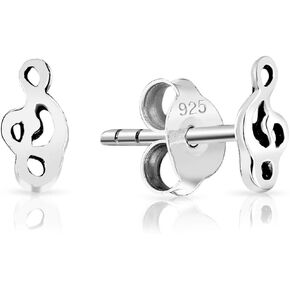 925 Sterling Silver, 24K Yellow or 18K Rose Gold Plated TINY/VERY SMALL Fashion Studs Earrings - Treble Clef/Musical Note
