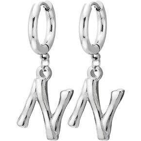 Letter Earrings, Stainless Steel Circle Hoop Earrings Huggie Hinged, for Men Women, 2pcs