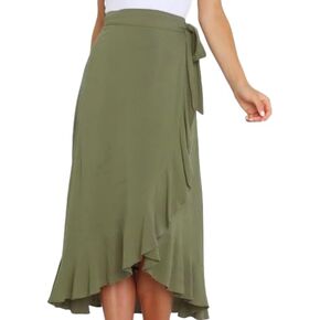 Islis Women's Bow Tie Lace-up Irregular Midi Skirt Summer Casual Skirt