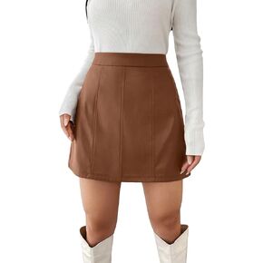 WDIRARA Women's High Waist Pu Leather Zipper Back A Line Skirt Casual Skirts